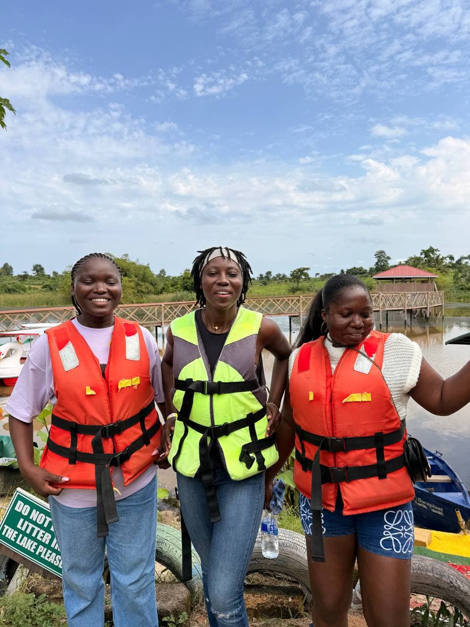 The crew geared up in life vests before the water activity